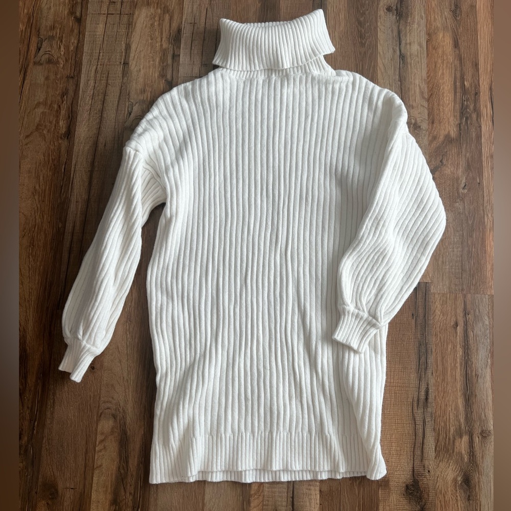 White turtleneck sweater dress